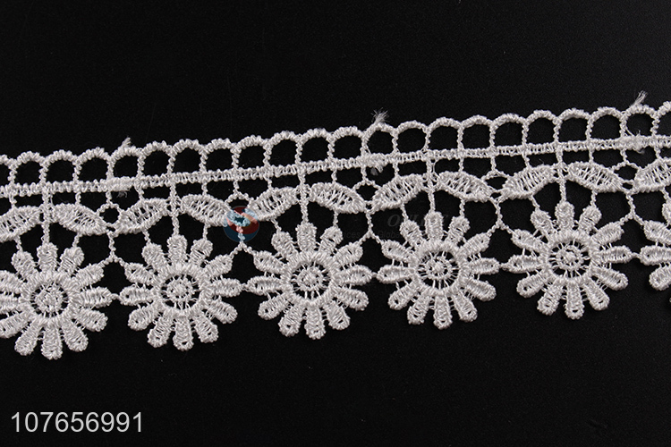 Polyester material white embroidery lace trim for garment decoration