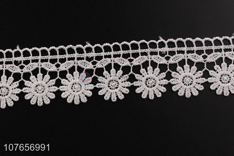 Polyester material white embroidery lace trim for garment decoration
