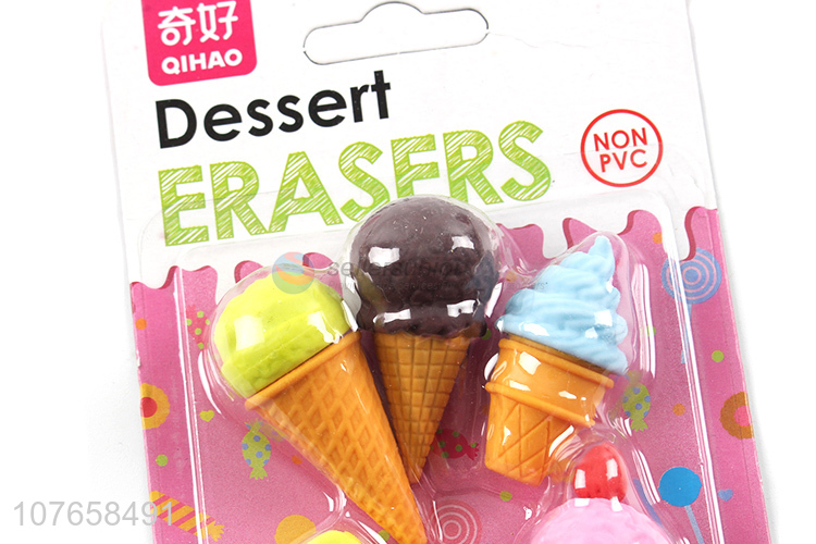 Various styles of retail ice cream desserts erasers