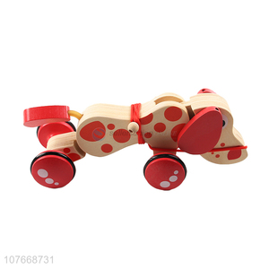 Best Sale Wooden Cartoon Tractors Animals Dog Drag Toy For Kids