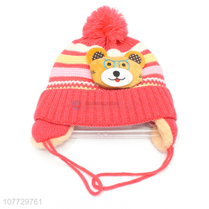 Top seller cartoon animal children <em>earmuff</em> hat toddler cuffed beanie cap