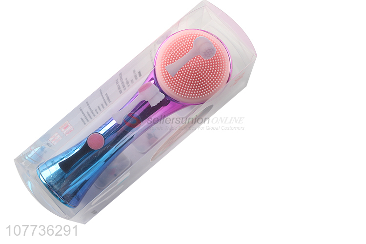 Most popular electroplate handle double sided silicone facial brush makeup cleaner