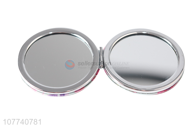 Hot selling round double-sided flower printed makeup mirror compact mirror