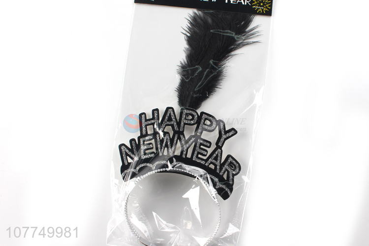 Cheap price happy new year letter headband with feather