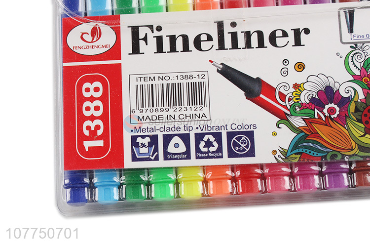 Best selling 12 colors fine liner pen plastic drawing pen