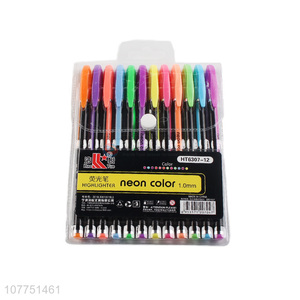 Hot products 12 neon colors highlighter pens fluorescent pen set