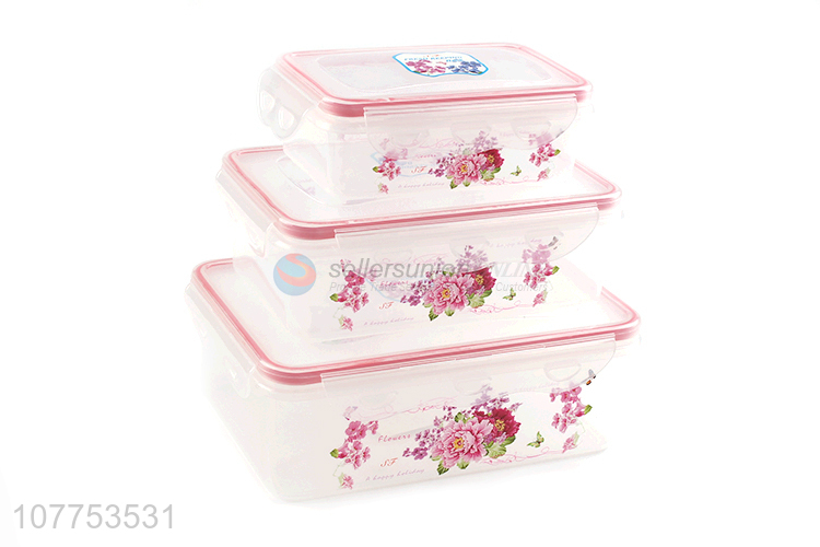 Fashion Flower Pattern Rectangle Plastic Preservation Box Set