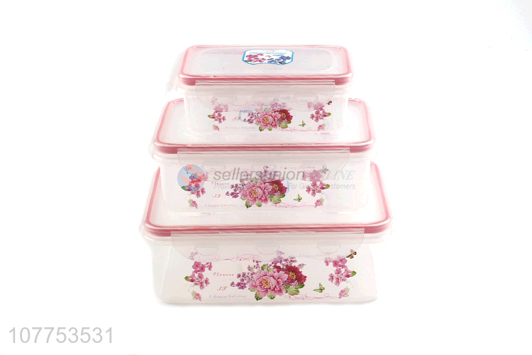 Fashion Flower Pattern Rectangle Plastic Preservation Box Set