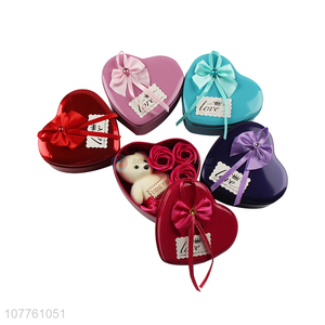 Wholesale multicolor gift box wedding love ribbon soap flower tinplate box