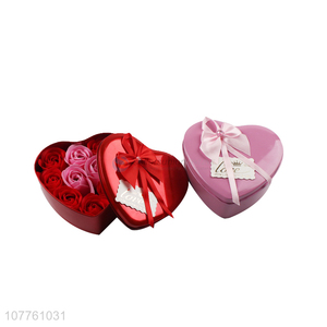 Factory direct sale companion gift box wedding love ribbon soap flower tinplate box