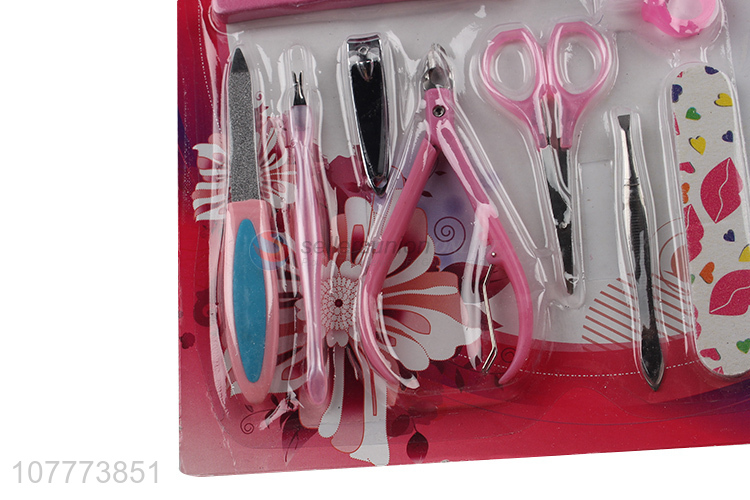 Factory price 9 pieces manicure pedicure set nail cutter toe cleaning brush set