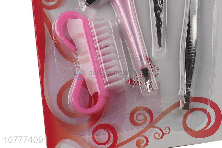 Hot selling 5 pieces beauty manicure set toe cleaning brush nose scissors set