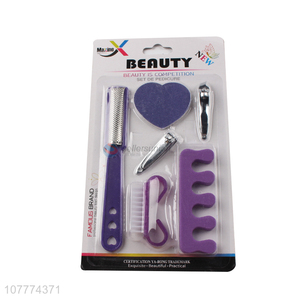 High quality 6 pieces manicure pedicure set nail file toe cleaning brush set