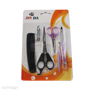 Low price 6 pieces barber <em>scissors</em> comb <em>nail</em> file cuticle pusher <em>set</em>