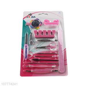 New arrival 14 pieces beauty manicure set nail file eyebrow tweezers set