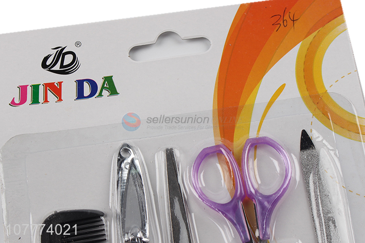 Low price 6 pieces barber scissors comb nail file cuticle pusher set