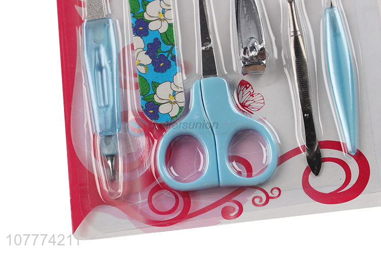 Low price 7 pieces beauty manicure set nose scissors nail file set