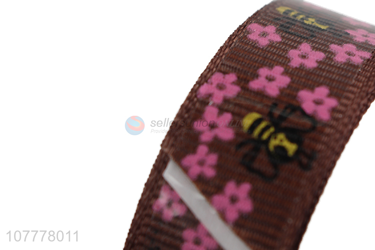 High quality 14mm flower pattern grosgrain ribbon clothing ribbon
