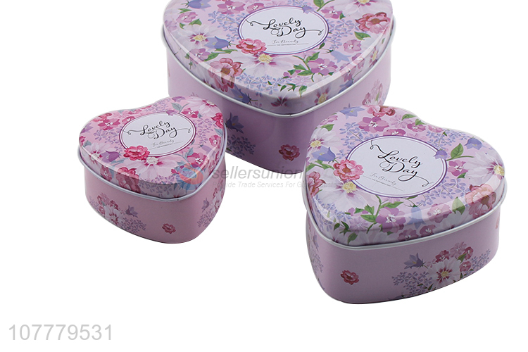 Fashion Design 3 Pieces Heart Shape Tin Can Gift Box Case Set