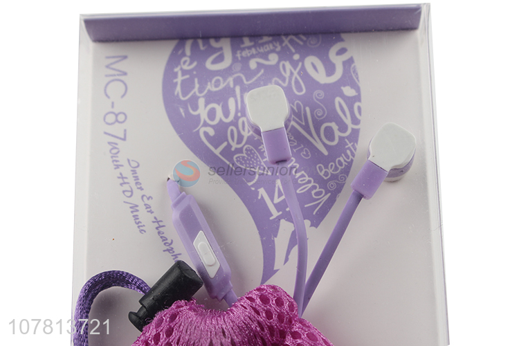 Yiwu wholesale purple in-ear headphones with storage bag