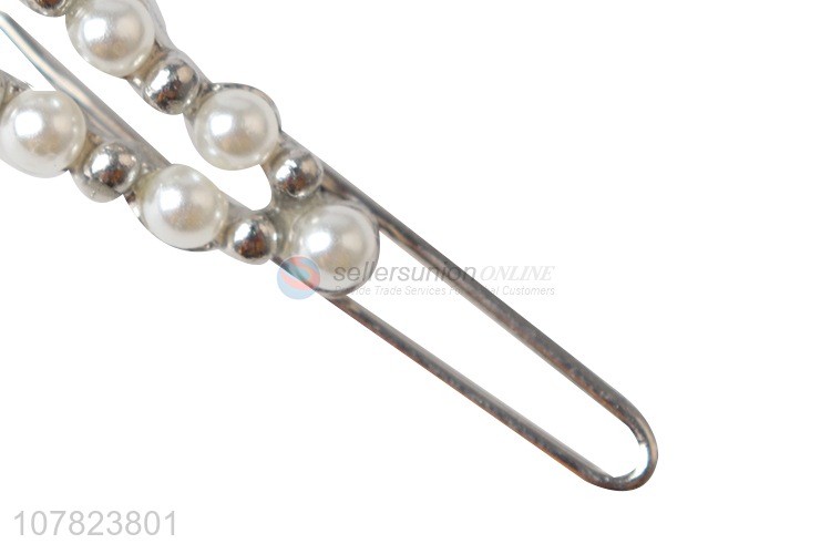 High quality ladies metal pearl hairpin triangle hollow hairpin