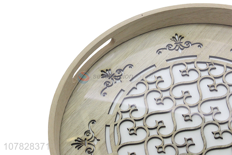 China manufacturer antique decorative laser cut round glass serving tray