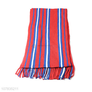 Good quality ladies scarf colorful stripes knitted scarf with fringe