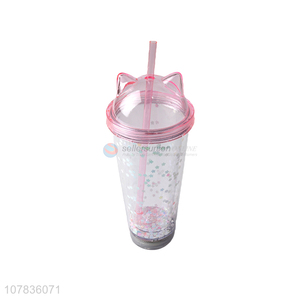 Cute Design Sequins Straw Cup Water Cup With Light