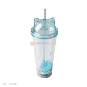 Unique Design Small Snowflakes Cute Straw Cup With Light