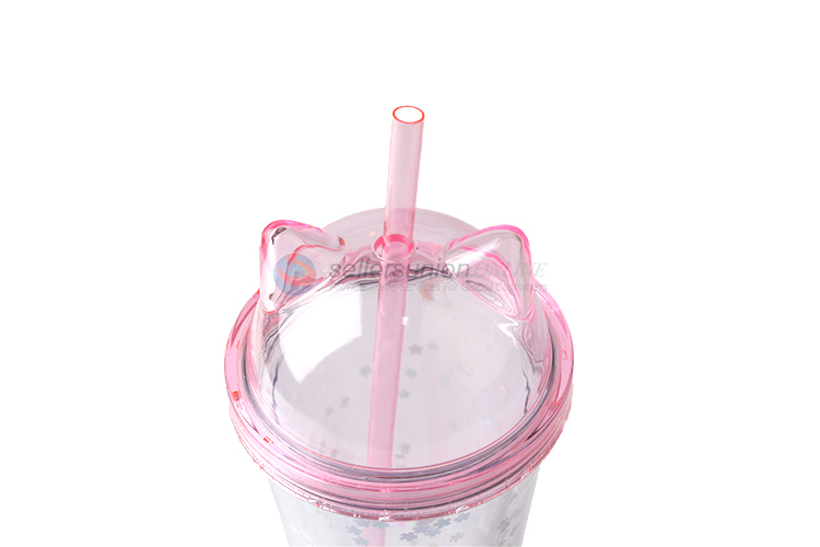 Cute Design Sequins Straw Cup Water Cup With Light