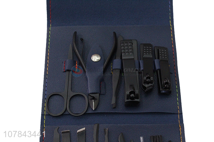 Custom logo black carbon steel nail clipper set manicure kit