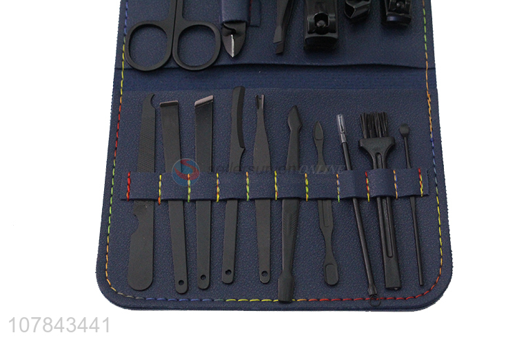 Custom logo black carbon steel nail clipper set manicure kit