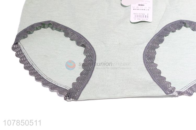 Factory direct sale green lace trim cotton seamless panties