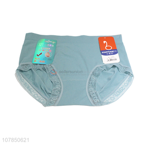 China wholesale blue cotton panties with lace trim for women