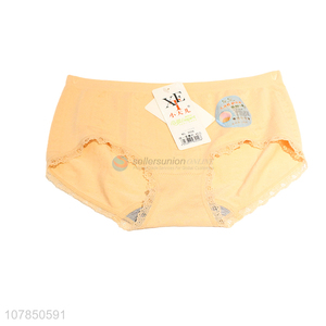 Good price yellow lace trim cotton seamless panties