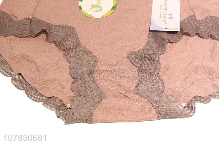 Good wholesale price pink underwear lace trim jacquard panties