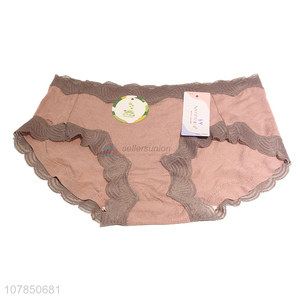 Good wholesale price pink underwear lace trim jacquard panties