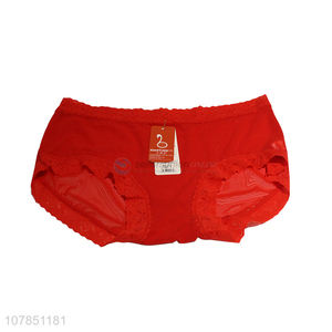 Factory direct red mid-waist seamless panties with lace