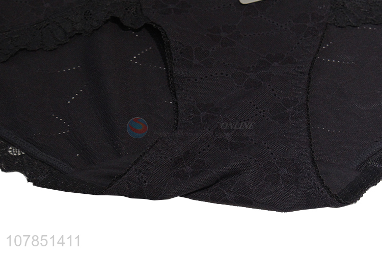 Hot sale black modal panties for ladies with lace trim