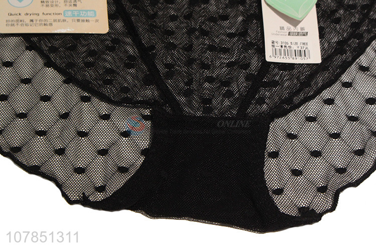 Good quality black gauze lace briefs for ladies
