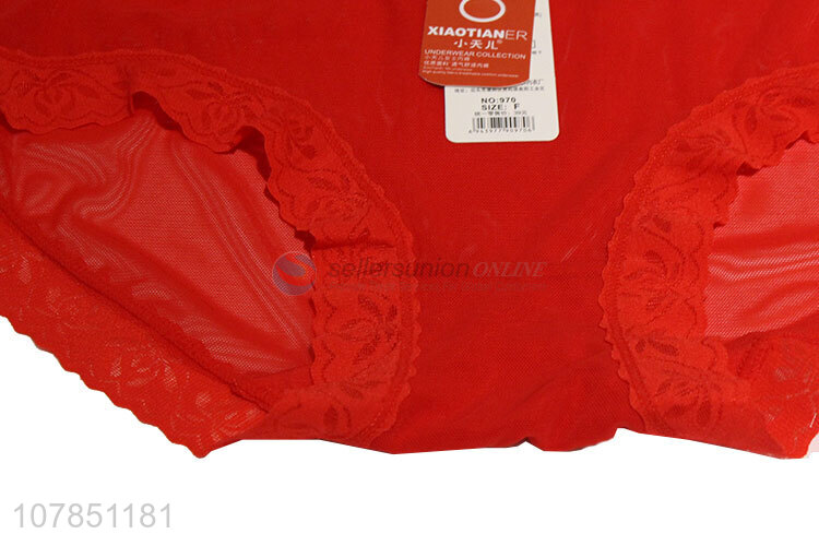 Factory direct red mid-waist seamless panties with lace