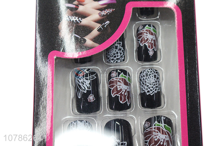 Wholesale Fashion Flower Pattern Full Cover Artificial Nail Tips Set