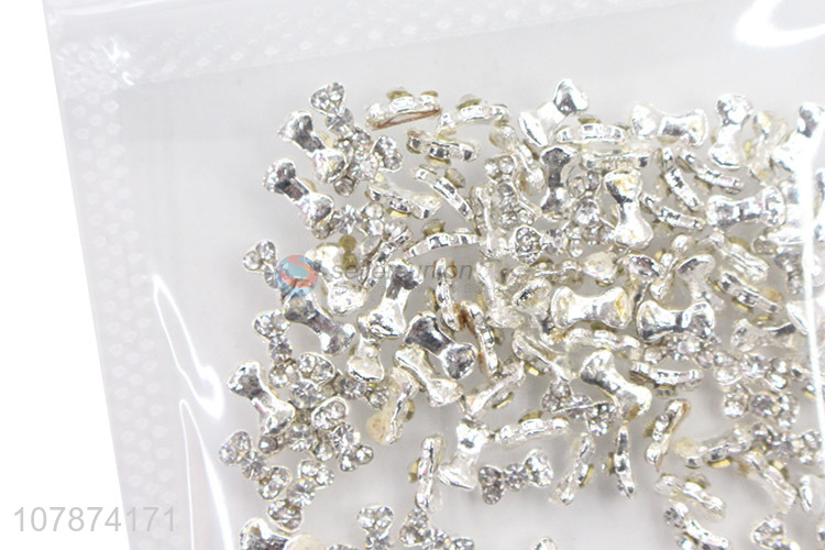 Yiwu direct sale silver bow girls DIY metal nail art accessories