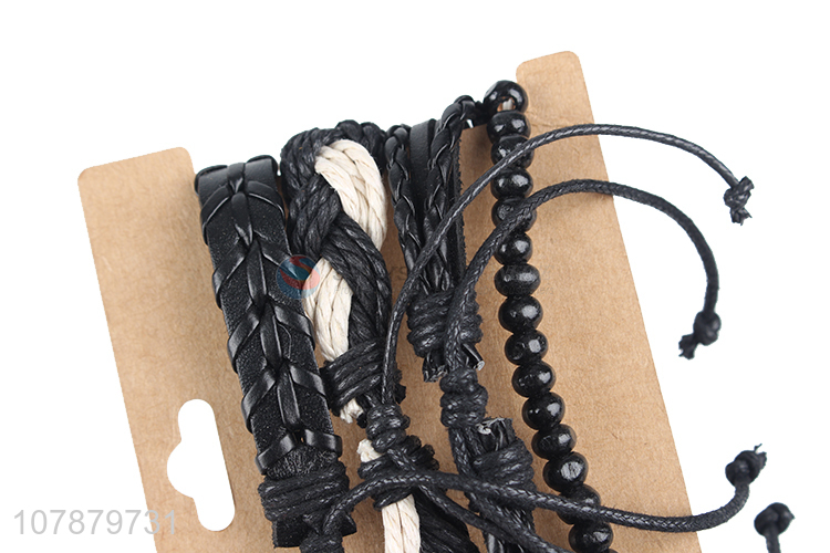 Wholesale cheap price black handmade braided bracelet set