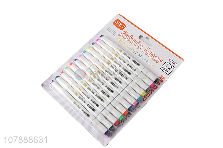 Good quality 12 colors permanent fabric markers textile marking pens