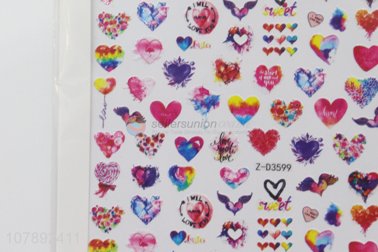 New arrival colourful heart pattern women nail art stickers for sale