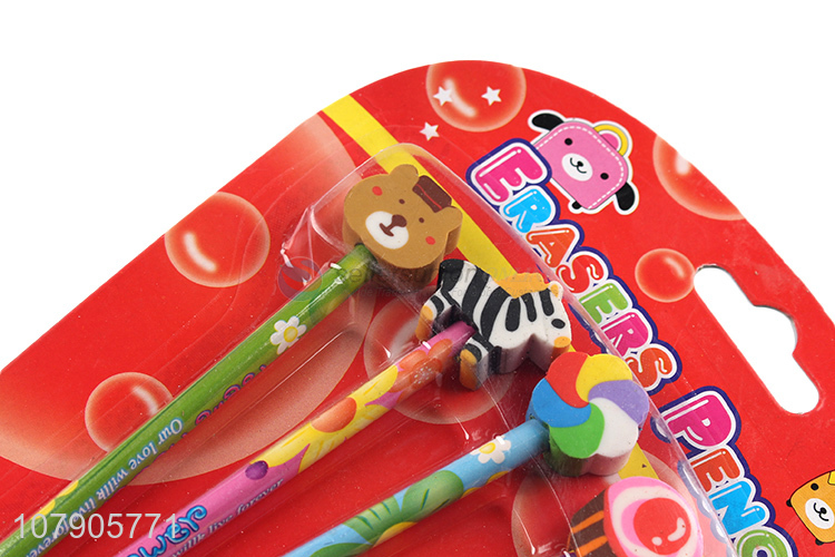 Hot Selling 5 Pieces Cartoon Erasers Pencils Students Stationery Set