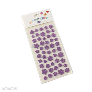 High quality purple flower glitter sticker for children