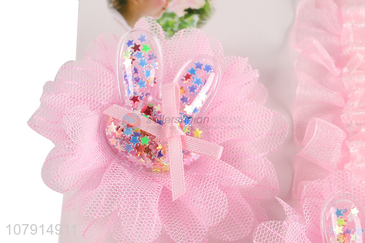 Top Quality Baby Kids Rabbit Bowknot Hairpin With Soft Headband Set