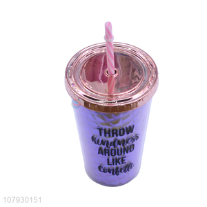 High quality fresh double walls plastic water cup with straw & lid